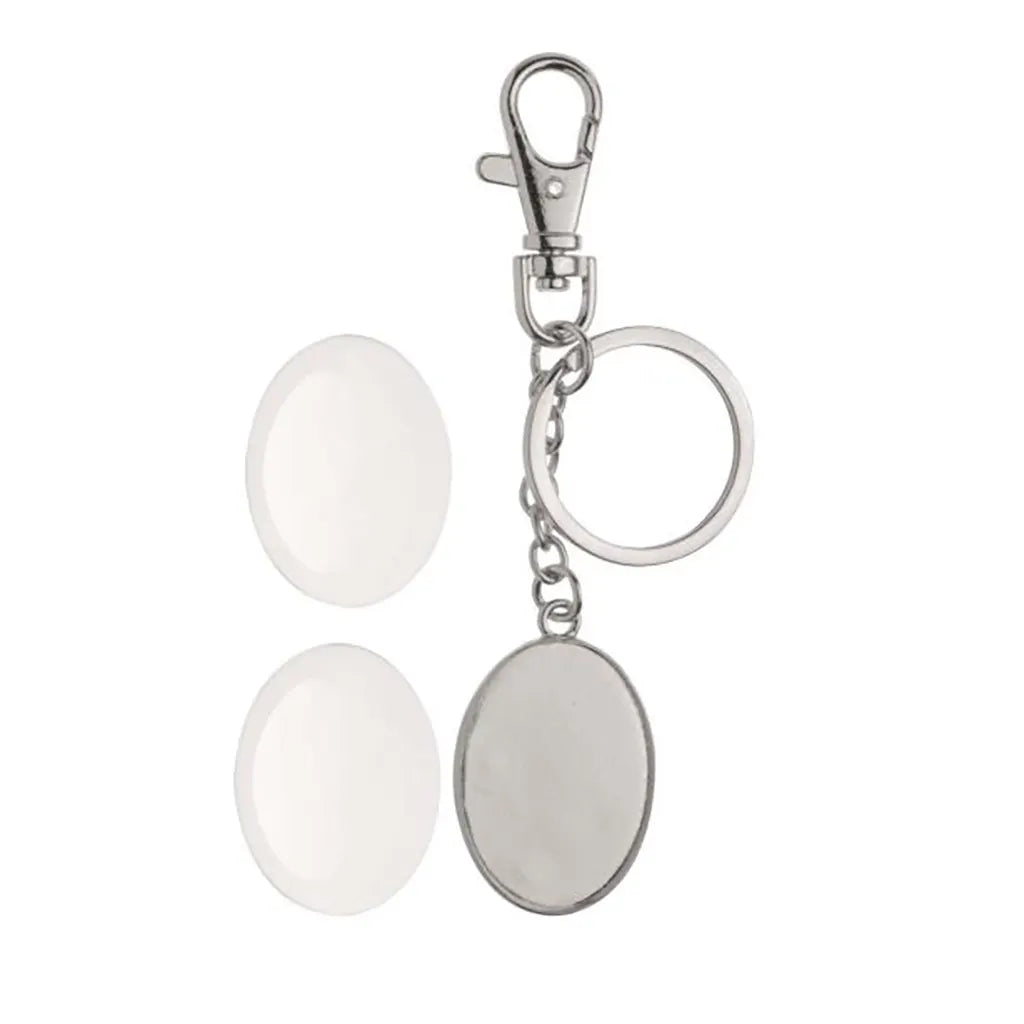 Keyring Pendant Double-Sided Silver oval 37x27mm