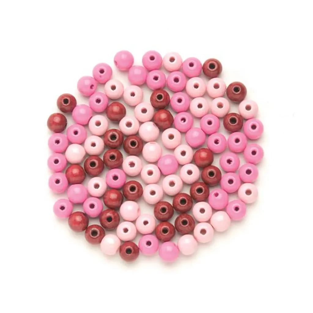 Wooden Beads 6mm 118pcs, Pink-Mix