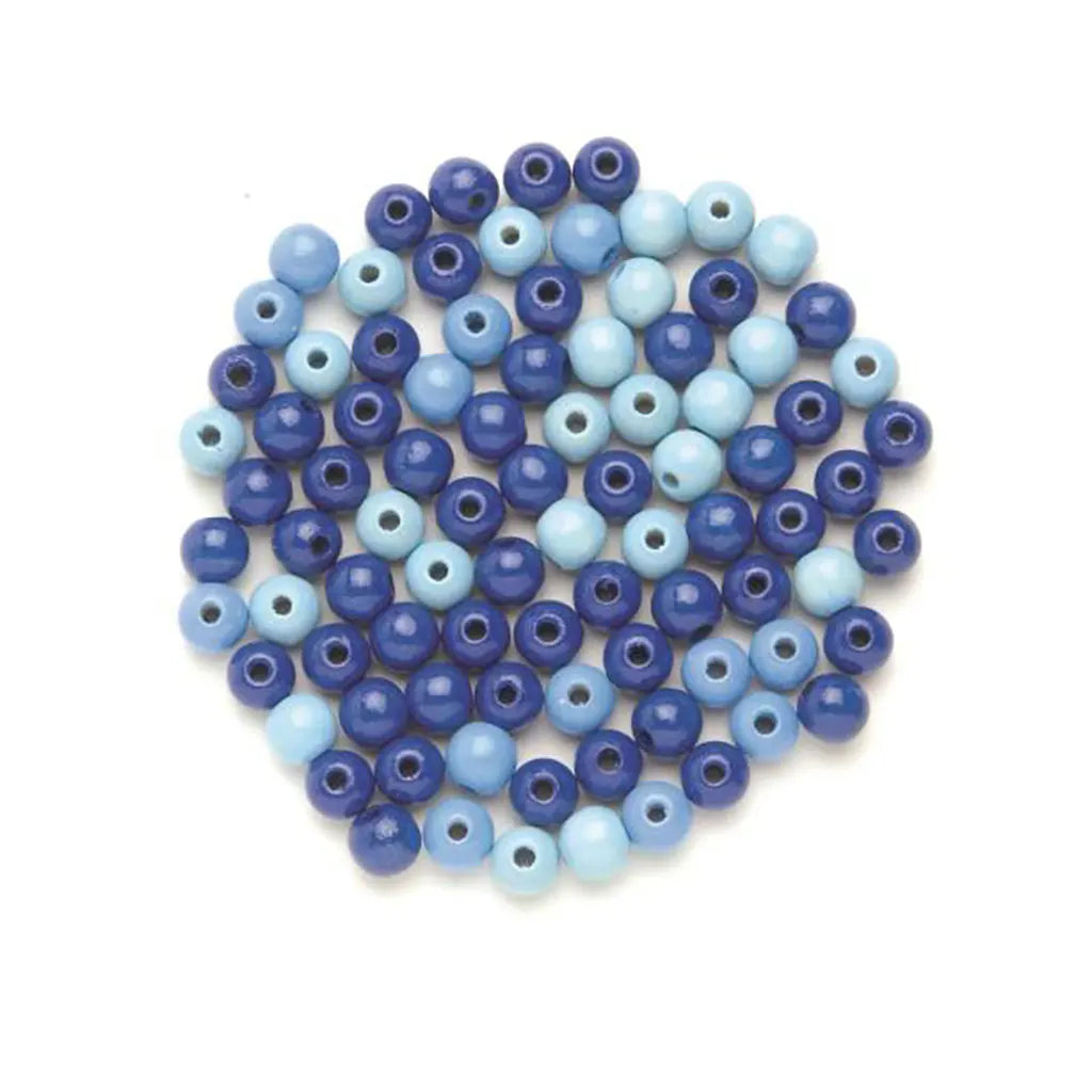 Wooden Beads 6mm 118pcs, Blue-Mix