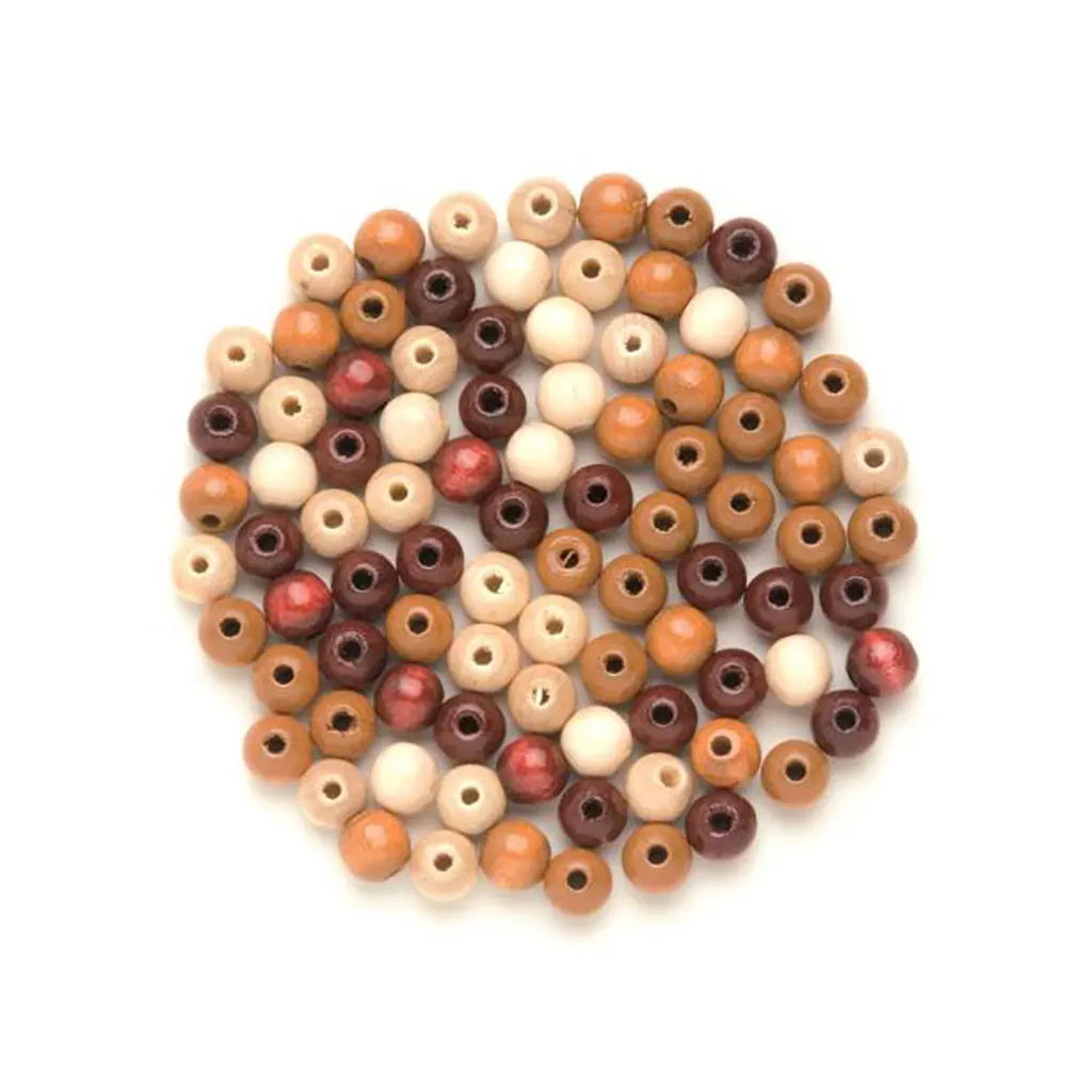 Wooden Beads 6mm 118pcs, Brown-Mix