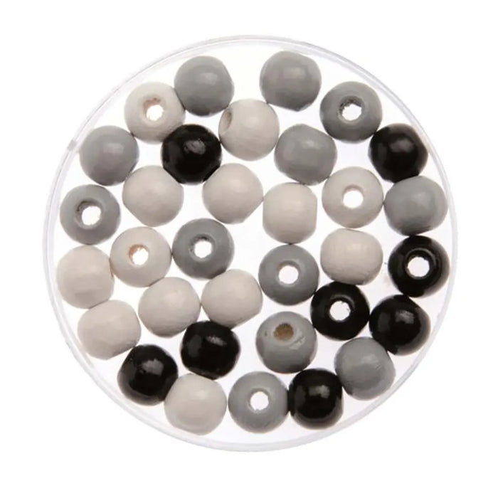 Wooden Beads 10mm 118pcs black/grey/White