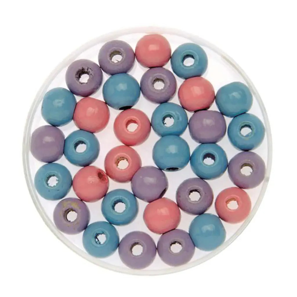 Wooden Beads 6mm 118pcs Pink/Lilac/Light Blue