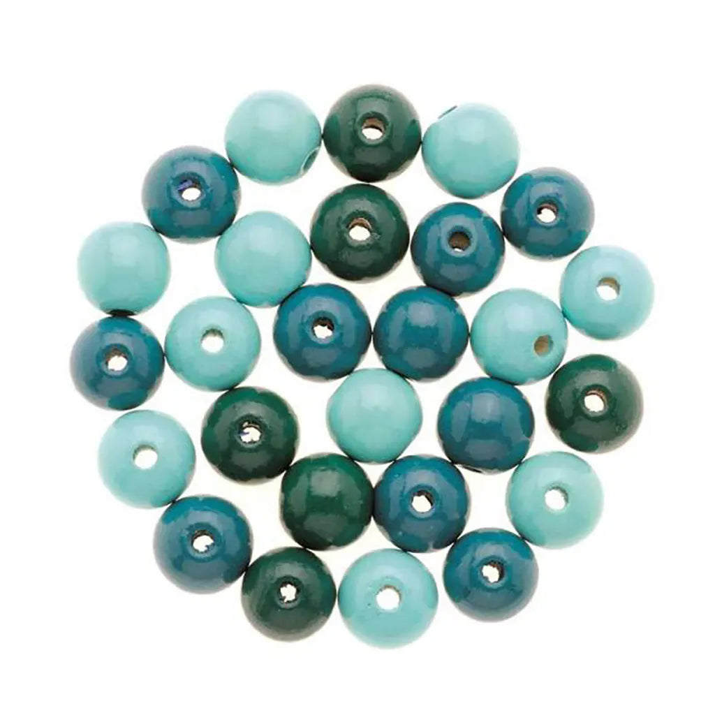 Wooden Beads 8mm 80pcs, Turquoise-Mix