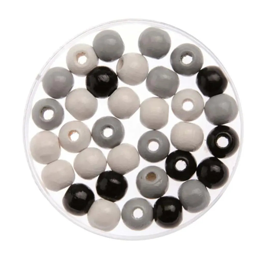 Wooden Beads 12mm 28pcs, Black/Grey/White