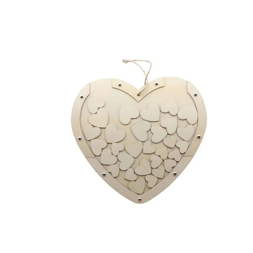 Wooden heart w/hanger. natural 30x27.5cm with 30 small hearts