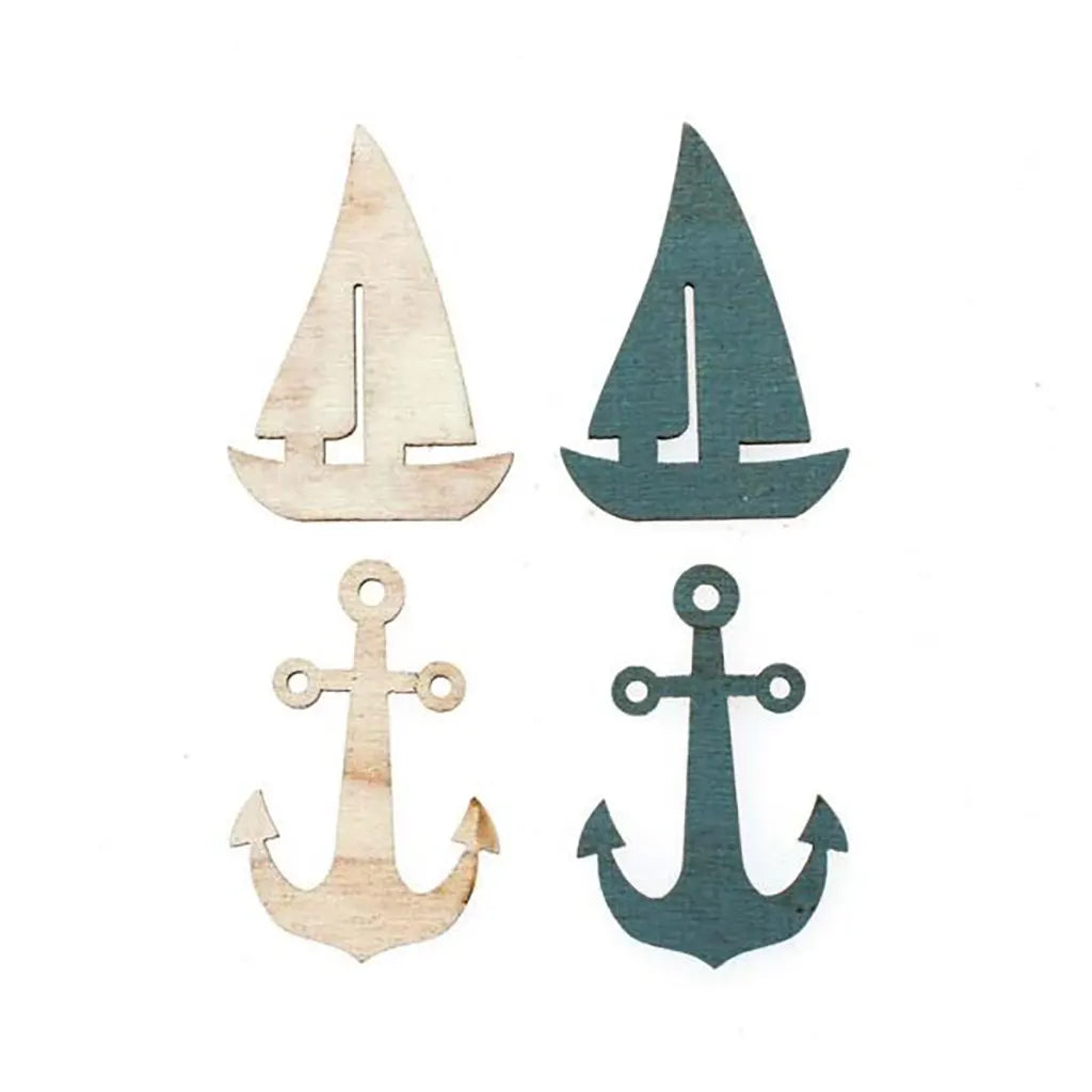 Wooden Deco Anchors/Boats 12pcs 3X4X0.4cm