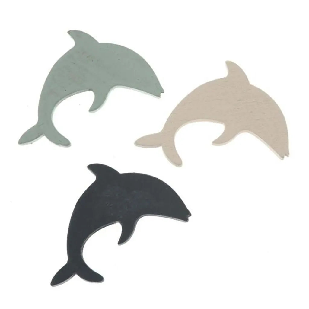 Wooden Deco Dolphins 9pcs 3.7x2x0.4cm