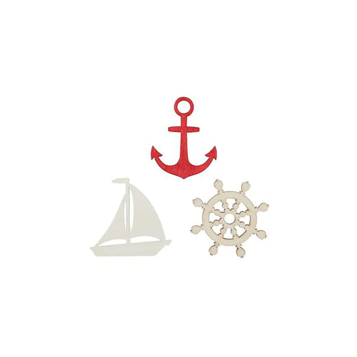 Wooden Deco Maritime1, 4.5X3.5cm 9pcs, Red/Natural