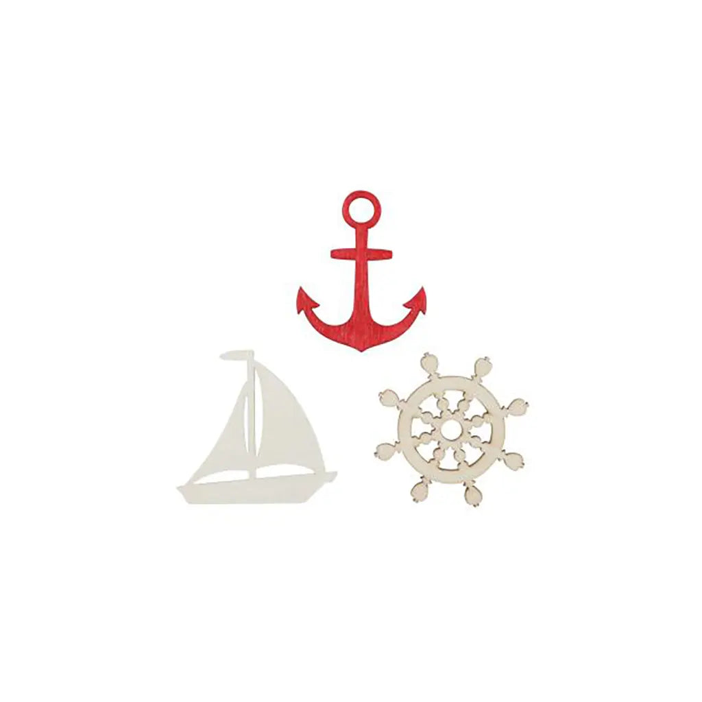 Wooden Deco Maritime1, 4.5X3.5cm 9pcs, Red/Natural