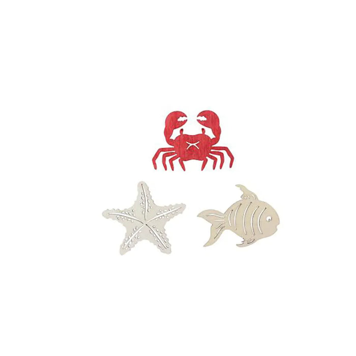 Wooden Deco Maritime3, 4.5X3cm 9pcs, Red/Natural