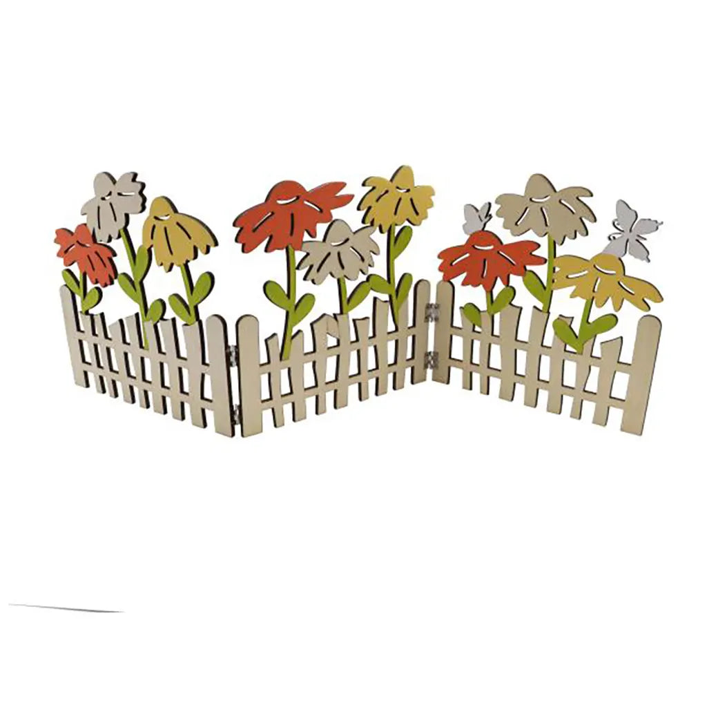 Wooden Fence with Flowers 60x20.5cm