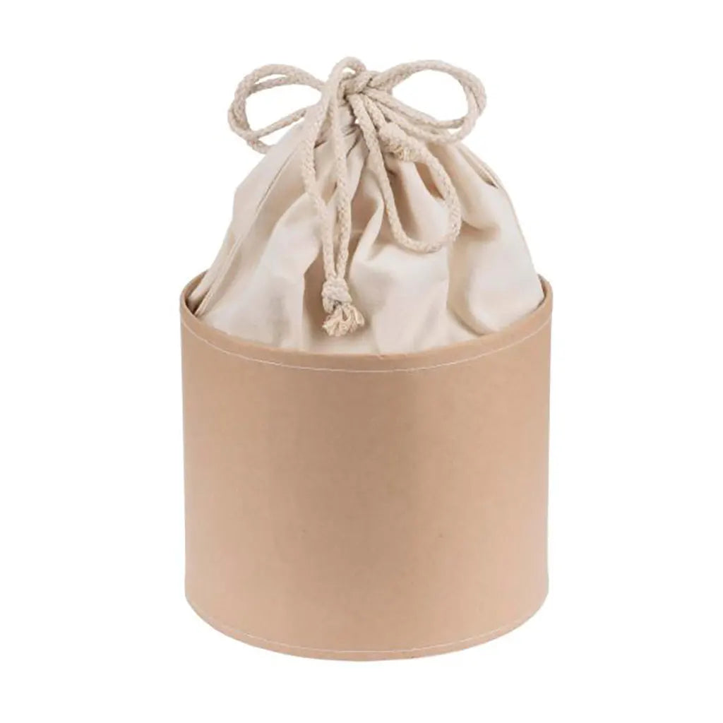 Cardboard box with cotton bag H 15cm. Dia 17.5cm.