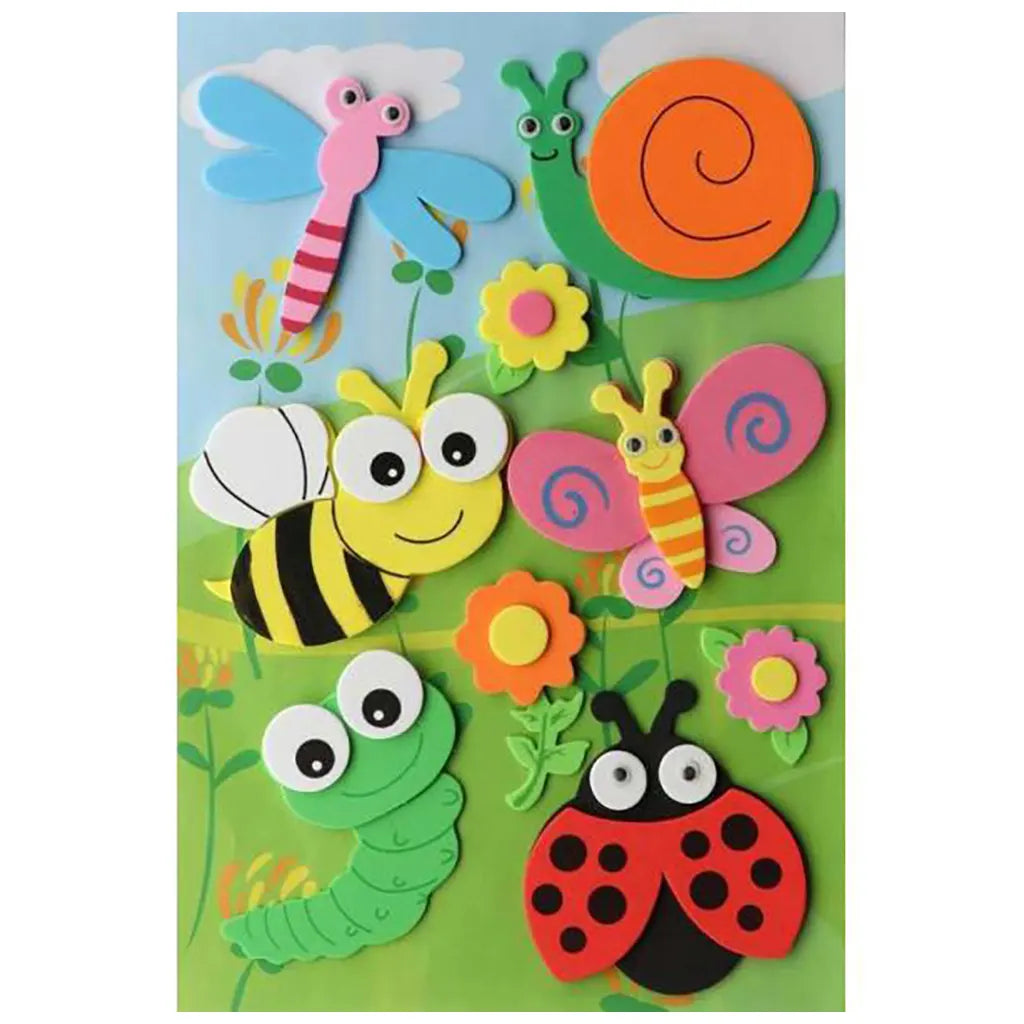 3D Foam Rubber 9pcs Garden Animals 7.5x5cm, Self Adhesive