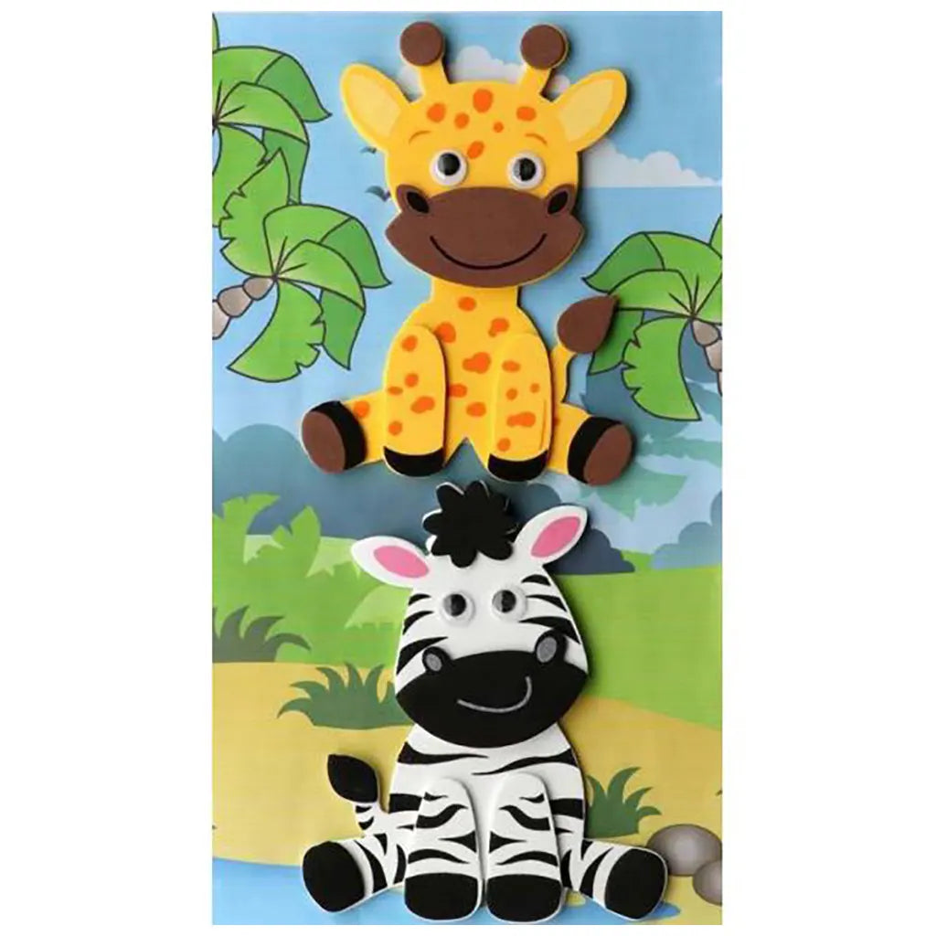 3D Foam Rubber Zebra/Giraffe 11.5x12.5/8x8cm, Self Adhesive