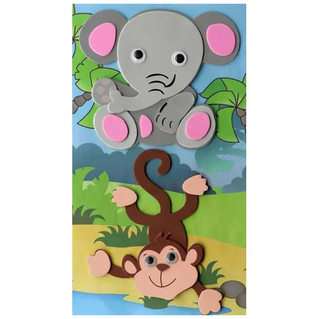 3D Foam Rubber Elephant/Monkey 13x11/12x14.5cm, Self Adhesive