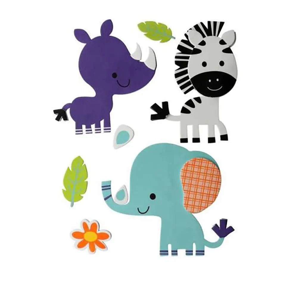 3D Foam, 8pcs Zebra/Elephant Rhino, 11x16cm Self Adhesive