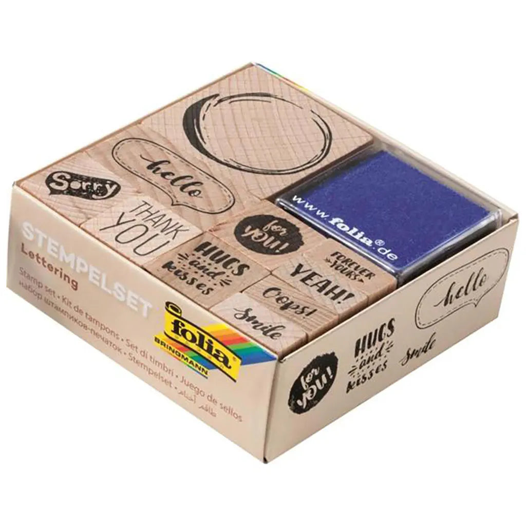Wood Stamps Set Lettering 10 Stamps + 2 Inkpads