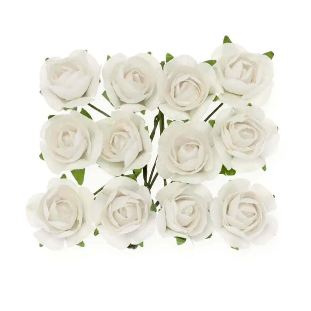 Roses with Wire 18mm 12Pcs, White