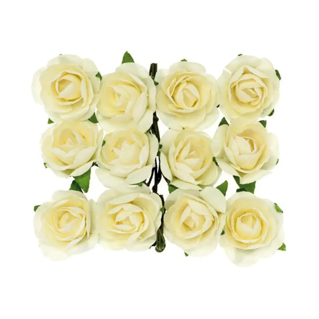 Roses with Wire 18mm 12Pcs, Beige