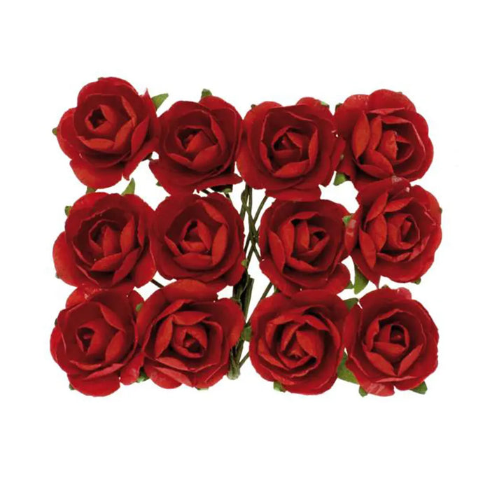 Roses with Wire 18mm 12Pcs, Red