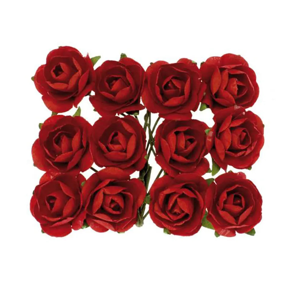 Roses with Wire 18mm 12Pcs, Red