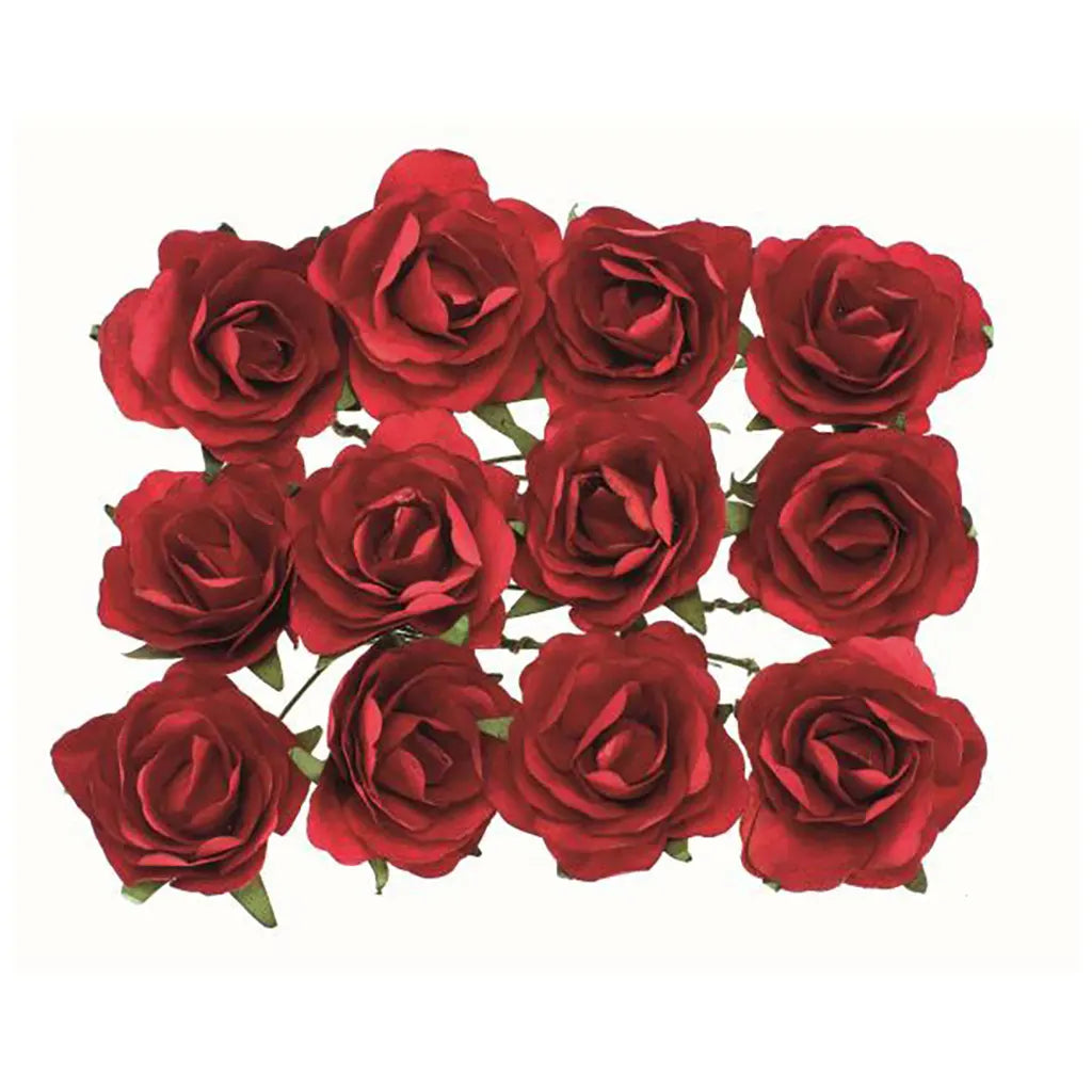 Roses with Wire 30mm 12Pcs, Red