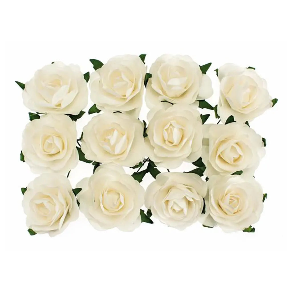 Roses with Wire 40mm 12Pcs, White