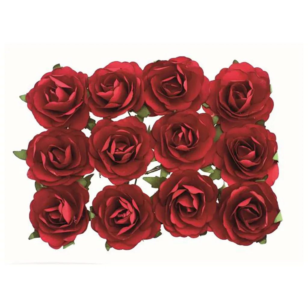 Roses with Wire 40mm 12Pcs, Red