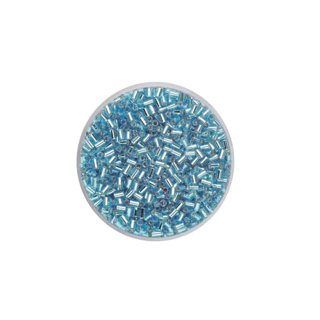 Glass Bugles 2.0mm 17g, Silver Luster Light Blue