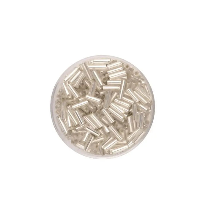 Bugle Beads 6mm 17g, Silver/Crystal