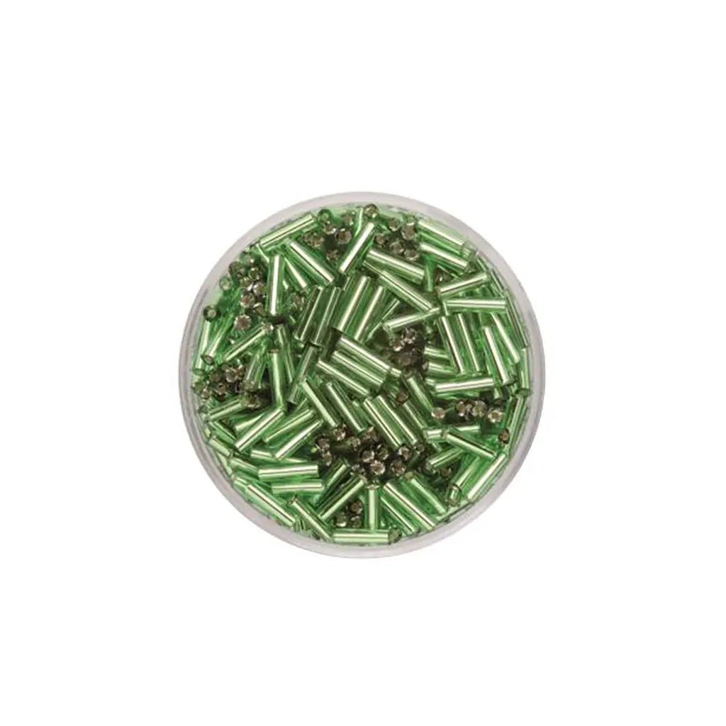 Bugle Beads 6mm 17g, Silver/Green