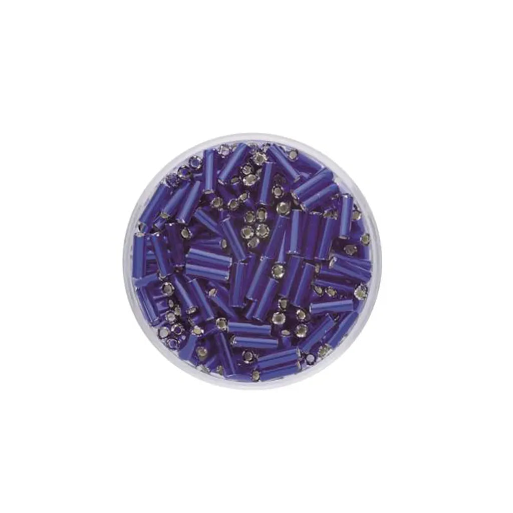 Bugle Beads 6mm 17g, Silver/Drak Blue