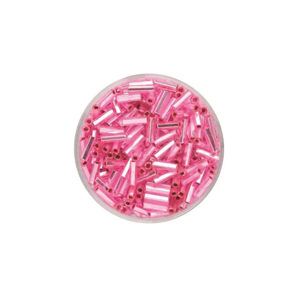 Bugle Beads 6mm 17g, Silver/Pink