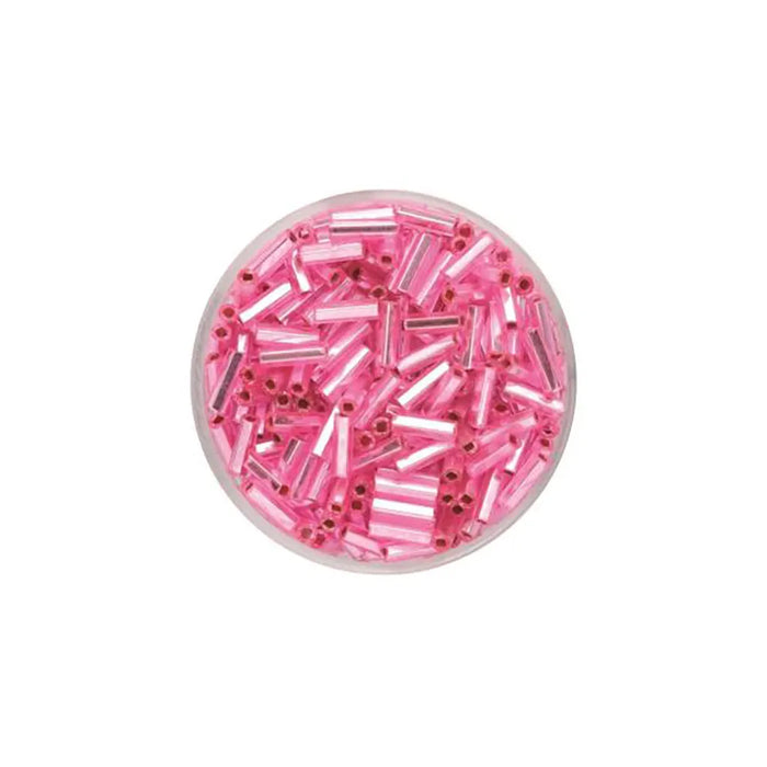 Bugle Beads 6mm 17g, Silver/Pink