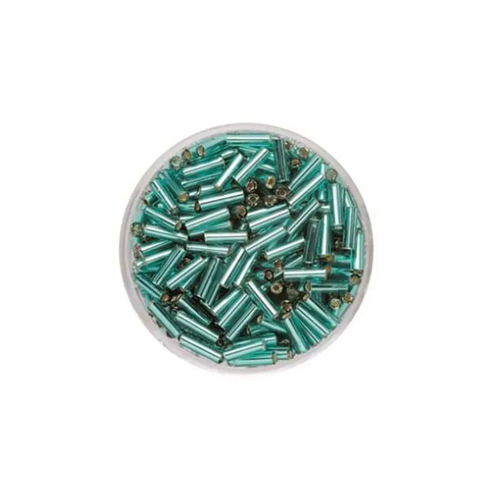 Bugle Beads 6mm 17g, Silver/Drak Green