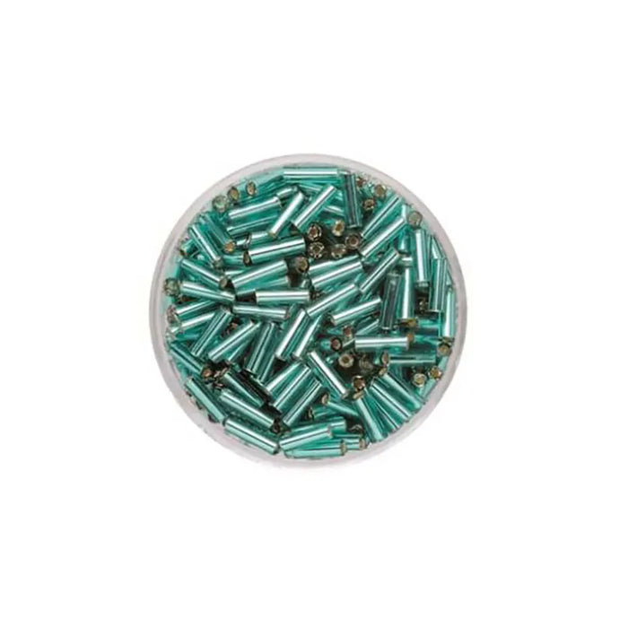 Bugle Beads 6mm 17g, Silver/Drak Green