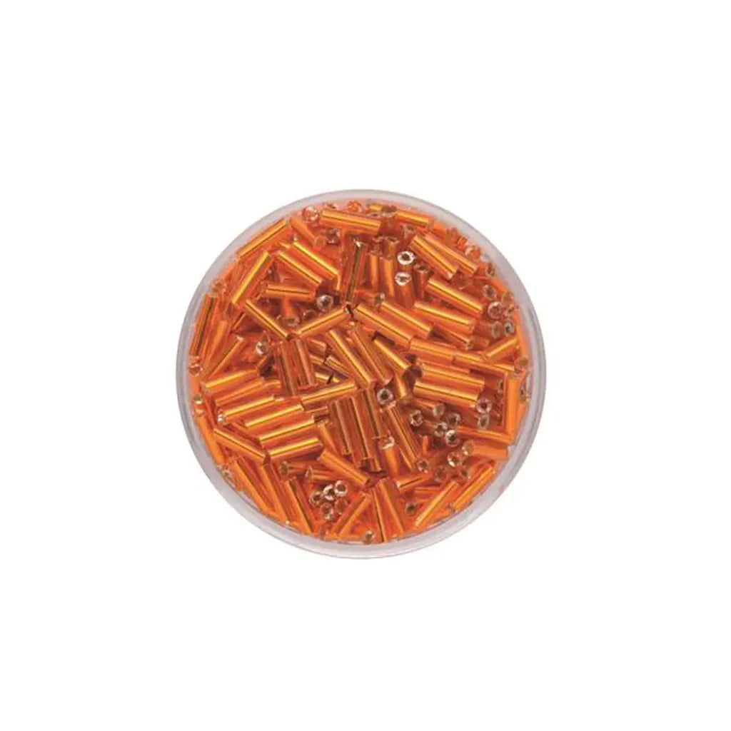 Bugle Beads 6mm 17g, Silver/Orange