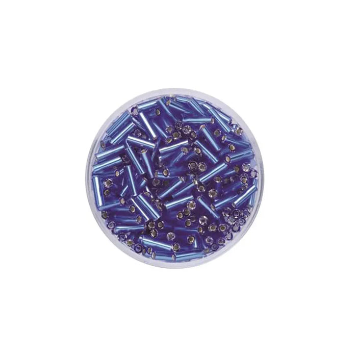 Glass Bugles 6.0mm 17g, Silver Luster Middle Blue