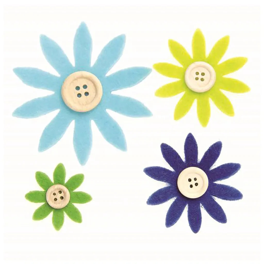 Felt Flower 12Pcs Assorted 3.5-7cm, Light+Dark Blue, Green