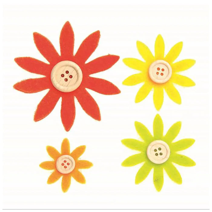 Felt Flower12Pcs Assorted 3.5-7cm,  Yellow, Orange, Green