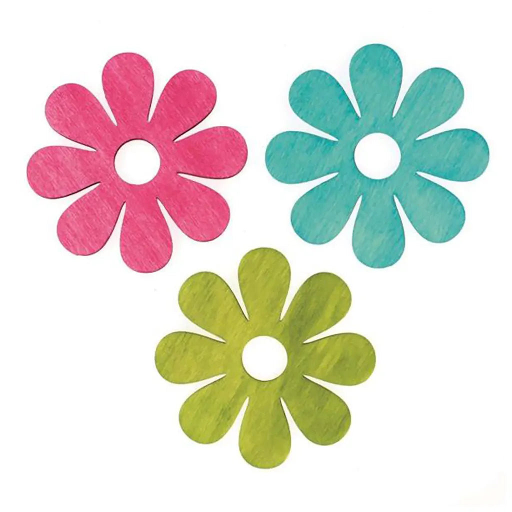 Wooden Flowers 24pcs 2cm, Multicolor
