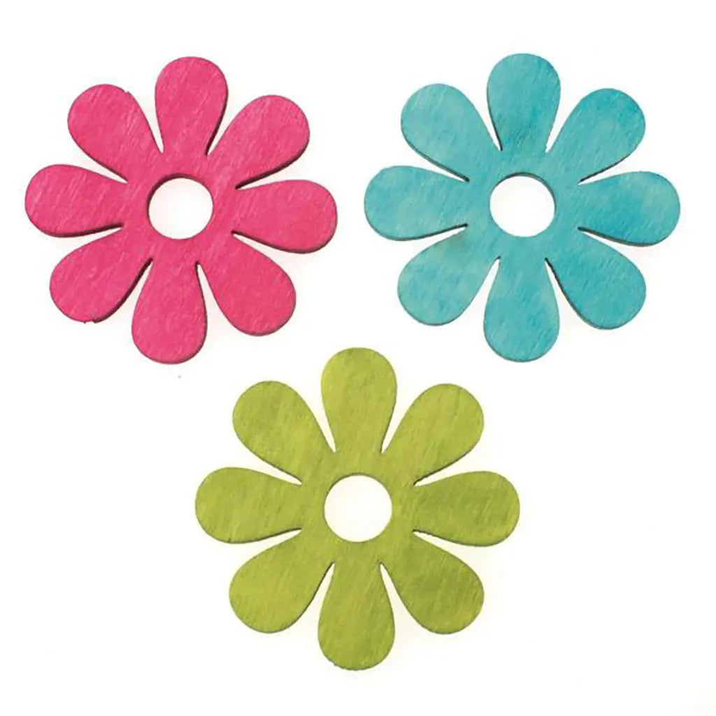 Wooden Flowers 12pcs 4cm, Multicolor