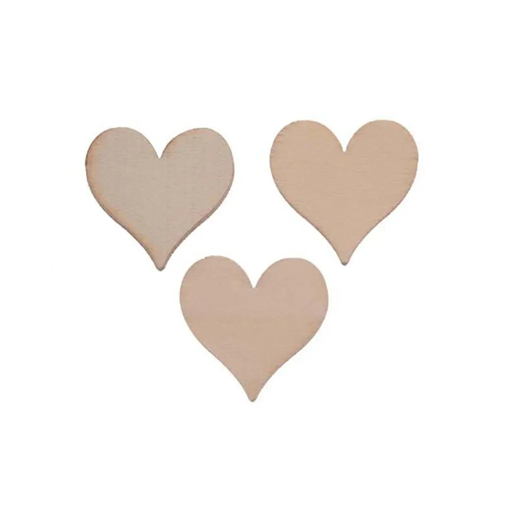 Wooden Deco Hearts 15pcs 2.3X2.3X0.3cm, Natural