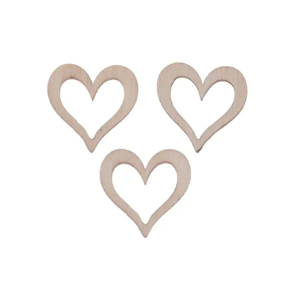 Wooden Deco Hearts 15pcs 2.4X2.4X0.3cm, Natural