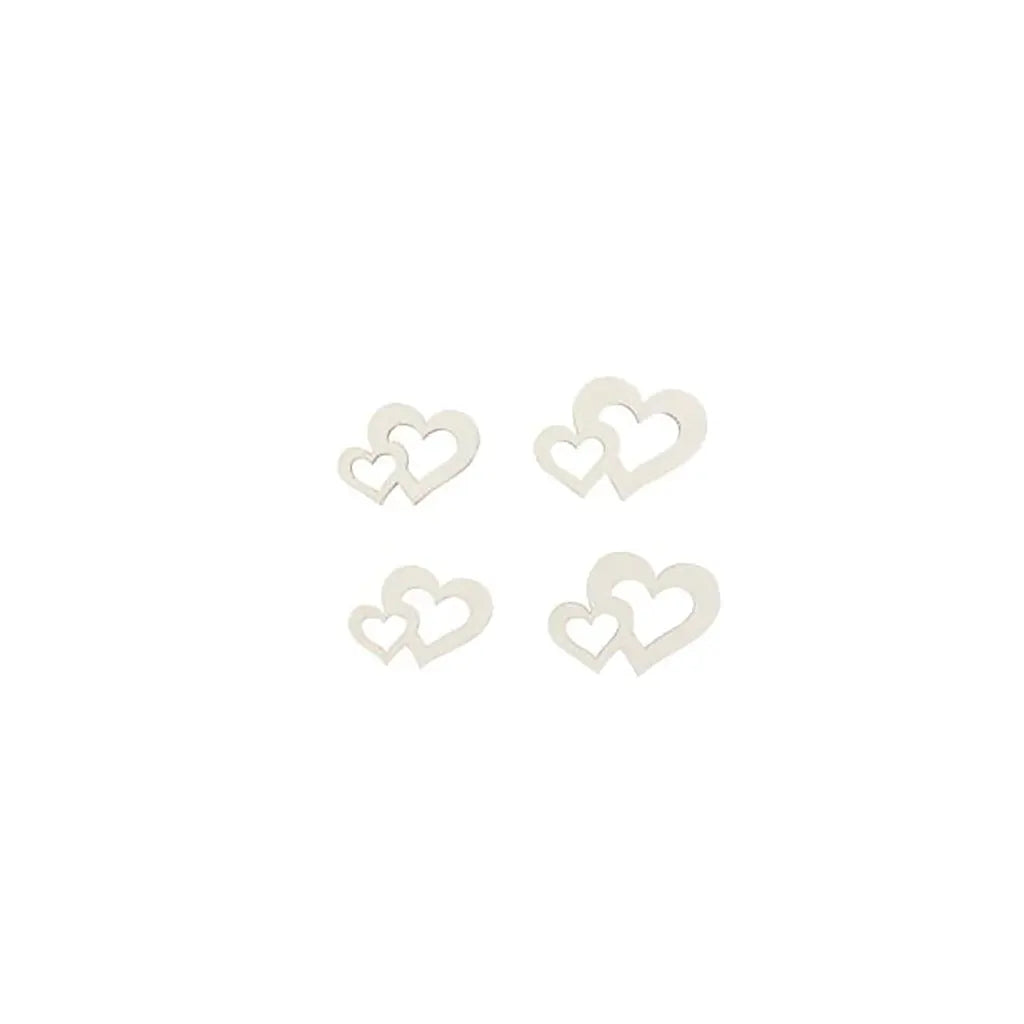Wooden Deco Double Heart 2.5X3cm14pcs, White