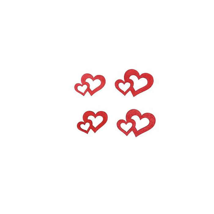 Wooden Deco Double Heart 2.5X3cm 14pcs, Red