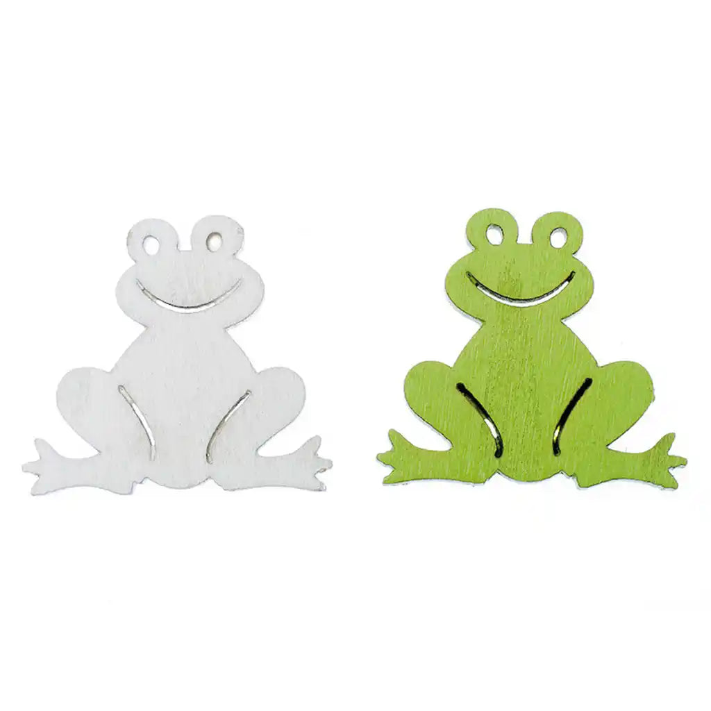 Wooden Frogs 3.8X3.4cm 8pcs White/Green