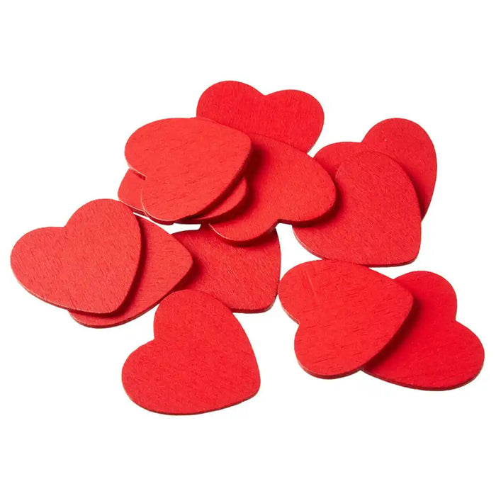 Wooden Deco Hearts 12pcs 4X0.3cm Red
