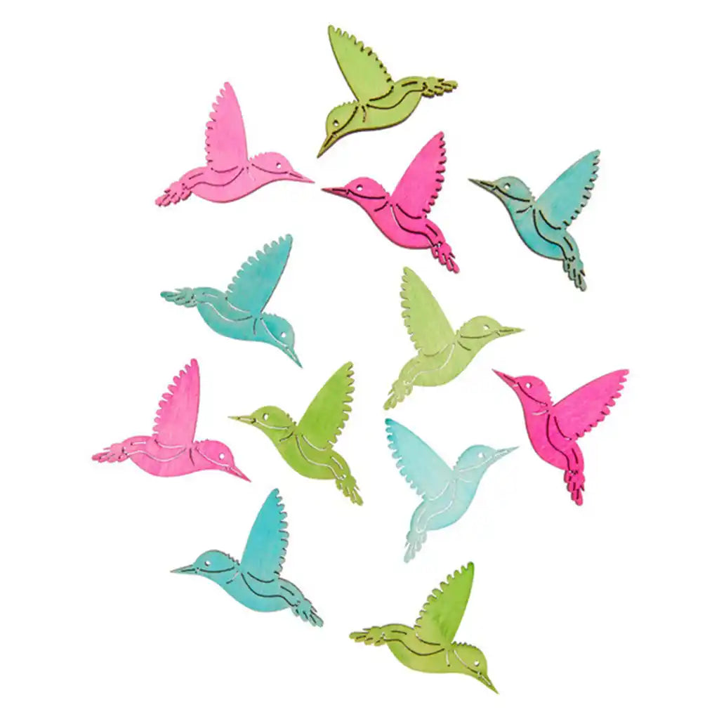 Wooden Birds Multicolor 12pcs 4cm