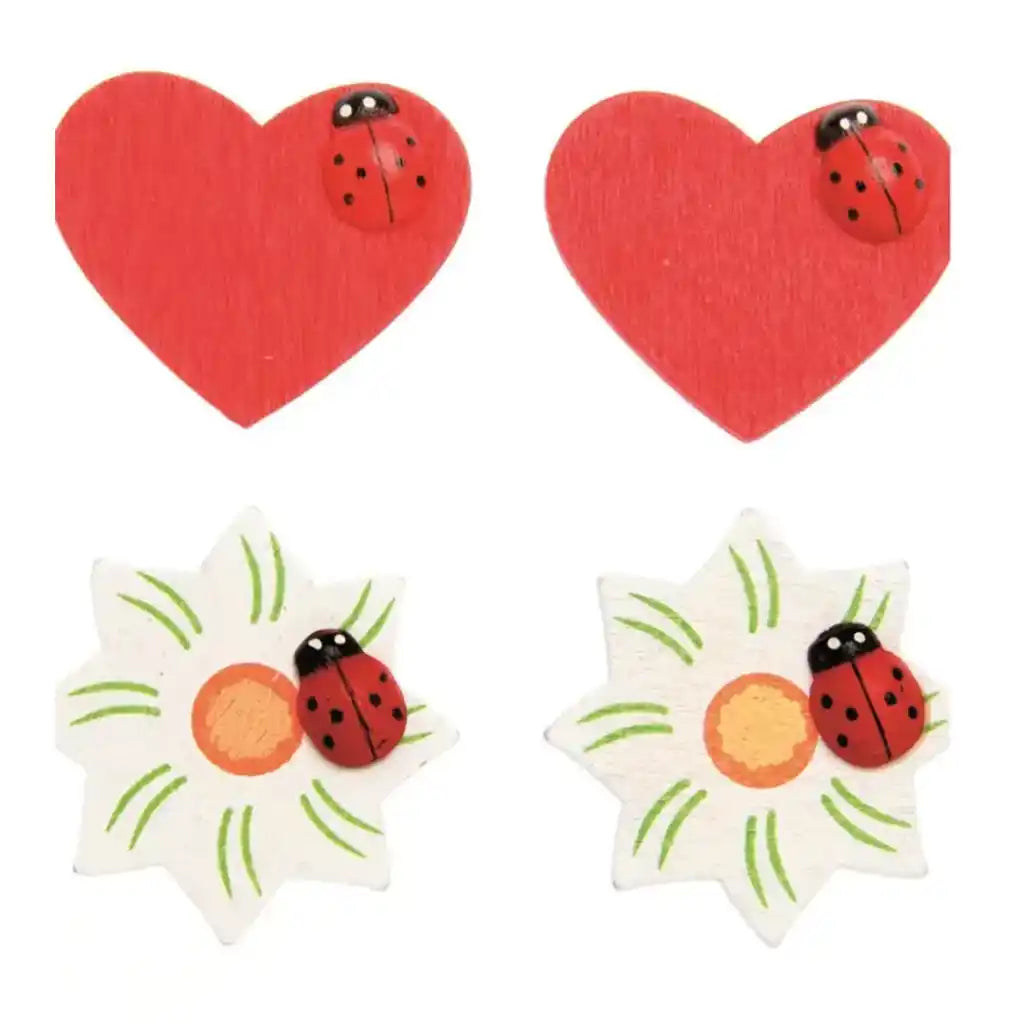 Wooden Heart/Flowers 24pcs 3.2X3.2cm